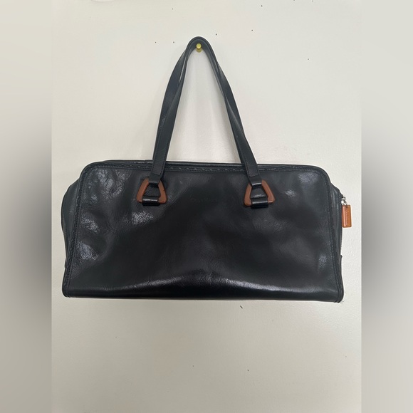 Cole Haan Vintage Black Leather Satchel with Amber Resin Hardware - Picture 9 of 15